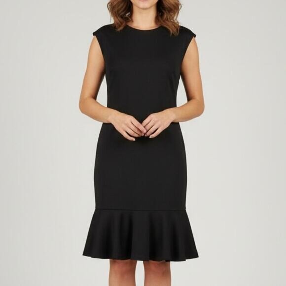 NEW Ralph Lauren POLO Black Ruffled Ponte Dress Size 8 Cap Sleeve Office Evening - Picture 3 of 11